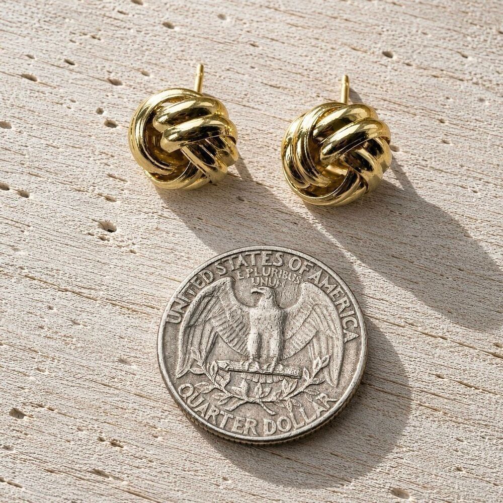 Love Knot Petite Stud Earrings Gold Tone .5” - Picture 7 of 7